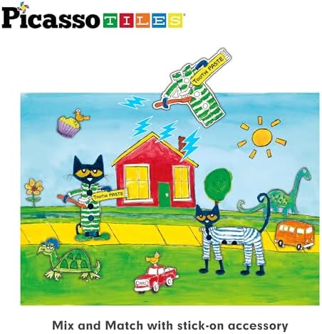 PicassoTiles Pete The Cat 80pc Magnetic Board Game Puzzle Playset Reusable Mix & Match Cartoon Toy with Storytelling, STEM Learning Activity Book and Storage Educational Kids Toys for Ages 3+ PTC02 - Image 2