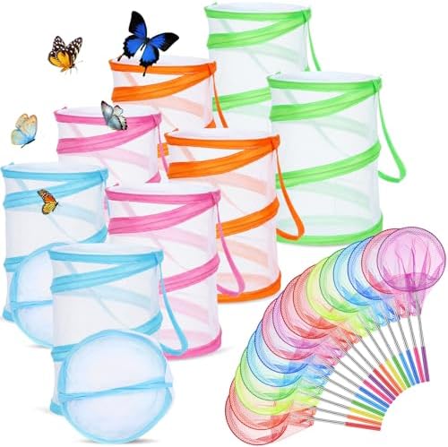 Simgoing 24 Pcs Telescopic Butterfly Fishing Nets for Kids, Outdoor Explorer Catching Kits, Insect Mesh Cage, Catching Insects Bugs Fishing, Extendable 34 Inch by Simgoing