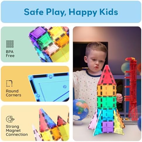 PicassoTiles Magnetic Building Block Rocket Booster Theme Set Magnet Construction Toy Educational Kit Engineering STEM Learning Playset Child Brain Development Stacking Blocks Playboard PT32 - Image 6