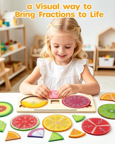 D-FantiX Wooden Fruit Fraction Manipulatives Set - Image 3