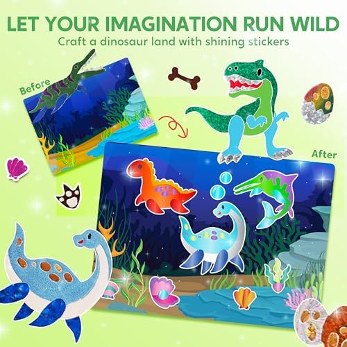 Klever Kits Foil Art Kit for Kids - Arts & Crafts Supplies, Mess Free Coloring, Dinosaur Foil Foam Stickers, Creative Travel Toys, Birthday Gifts for Boys & Girls Ages 4 and Up - Image 4