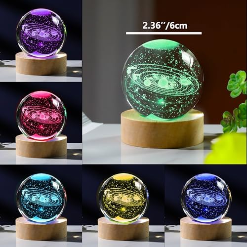 3D Solar System Crystal Ball with LED Colorful Lighting Touch Base, Solar System Model Decor Science Astronomy Gifts God Bless The World Easter Religious Space Gifts Decor - Image 3