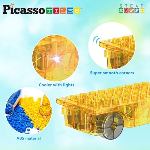 PicassoTiles Magnet Tile Motorized Car Base Self Turning Omnidirectional Truck with Light And Motor Playset Magnetic Tiles Construction Building Blocks Compatible STEM Learning Preschool Ages 3+ PTU05 - Image 3
