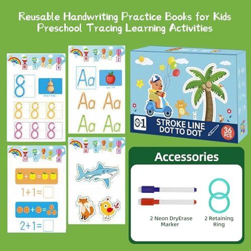 2-Stage Kids Groove Handwriting Workbook Ages 3-8, Reusable No-Groove Dotted Tracing Book, Preschool Alphabet Math Learning Activity Book, Educational Gift with Magic Disappearing Pens - Image 3