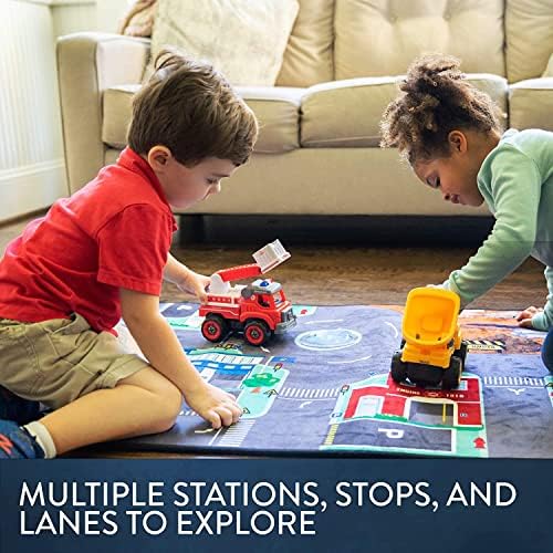 Flybar Power Gearz Kids Carpet Playmat Rug – Play Mat & Toy Trucks 3Pack Bundle with Automatic LED Traffic Lights, Car Rugs for Kids, Play for Playroom - Non-Slip, Toys for Ages 3-5 - Image 6
