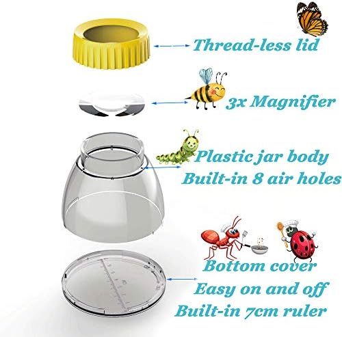 Bug Viewer for Kids 3X Magnifying Insect Observation Kit Built-in 7cm Ruler with 2 Slant Tweezers Bug Jar Catcher Cage for Kids Science Nature Exploration (2Pack Yellow) - Image 2