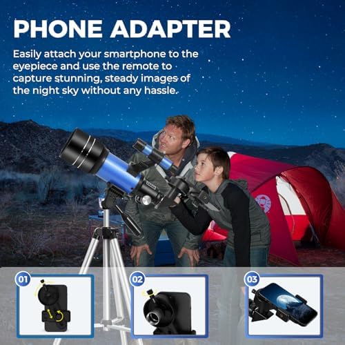 ESAKO Telescope for Kids & Beginners, 70mm Aperture Portable Telescopes with 3 Eyepieces, Height Adjustable Tripod & Phone Adapter & Remote Control Gift for Christmas - Image 5