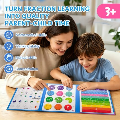 Magnetic Fraction Playbook 164 PCS, Magnetic Fraction Tiles Demonstration Book with Circles & Squares Montessori Math Manipulatives for Elementary School, Fraction Learning Toys for Kids - Image 2