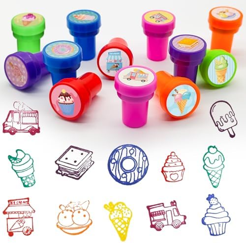 Cinrobiye 24 Pcs Ice Cream Stampers, Candy Donut Party Favors Sweet Themed Birthday Supplies Pre-Inked Classroom Prizes Treat Bag Fillers for Girls Boys Fiesta Pinata Gifts - Image 4
