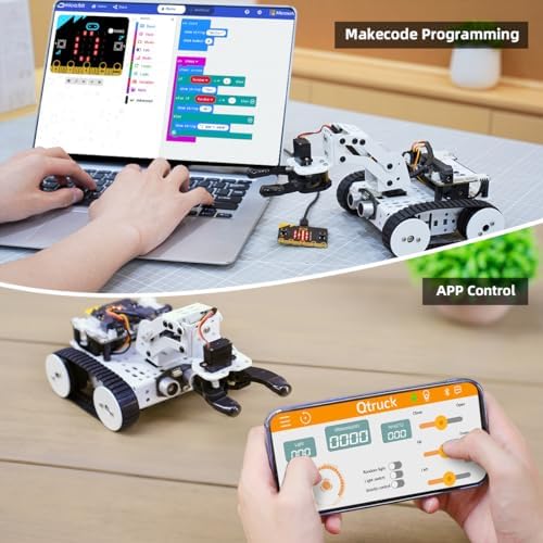 Qtruck 4-in-1 Smart Robot Car for Micro:bit V2 Programming STEM Project Educational Robot Kit Tracked Tank Car for Robotic Beginner Learn Micro:bit Graphical Makecode Coding Car (with Micro:bit V2) - Image 2