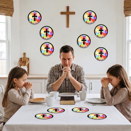 48PCS Sunday School VBS Crafts Bulk: Paper Cross Nativity Suncatchers, Jesus Religious Christian Activity DIY Kits Church Decorations, Window Stained Glass Effect Art Supplies(Round Shape) - Image 5