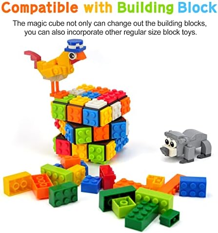 Speed Cube 3x3x3 Build-On Brick Cube with Building Blocks | Brain Teaser Magic Cube Puzzles, Creative Cube Toys for Beginners Adults & Kids (Black) - Image 5