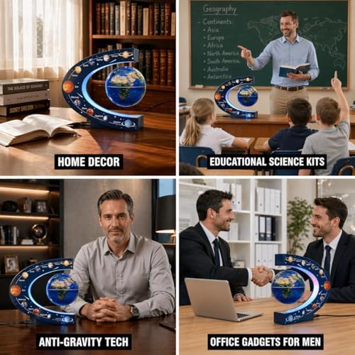 Magnetic Levitation Floating Rotating 3in Globe With Colored Lamp For Men Boss Cool Office Decor Gifts Or Kids Desk Toys,Nine planetary solar systems astronomy educational cosmic earth globe - Image 6