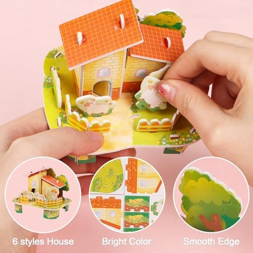 CCINEE 6 Pack 3D Puzzles for Kids Gift, Cartoon Paper Foam Puzzles Toy for Girls and Boys DIY Jigsaw Toys Mini House for School Family Craft Activity Easter Basket Stuffers Party Favors - Image 3