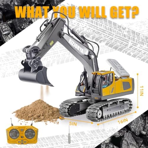 KIZJORYA Remote Control Excavator, Toys for Boys Age 6-12, Rechargeable 11 CH RC Construction Vehicles Truck with Sound Light Metal Shovel, Birthday for Kids 7 8 9 10+ Year Old(2.4 GHz) - Image 6