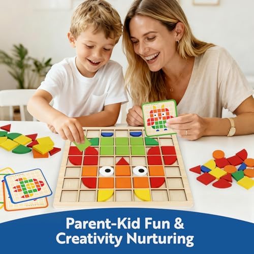 Wooden 120 Pcs Pattern Blocks Geometric Shape Toy Puzzle for Kids 3+ - Image 6