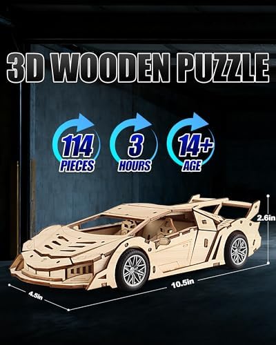 3D Wooden Puzzles for Adult, 114pcs Wood Craft Sports Car - Image 2