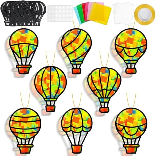 QOUBAI 32 Sets Air Balloons Suncatchers Craft Kit DIY Window Stained Glass Effect Hot Air Balloons VBS Paper Craft Home School Classroom Decoration Kid Birthday Gift Creative Art Project Activity Game by QOUBAI