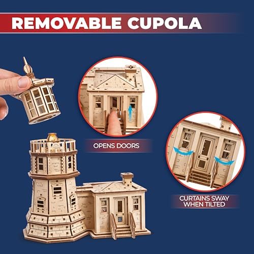 Ugears Split Rock Lighthouse, 3D Puzzle, 9.45-inch Height, Brown - Image 6