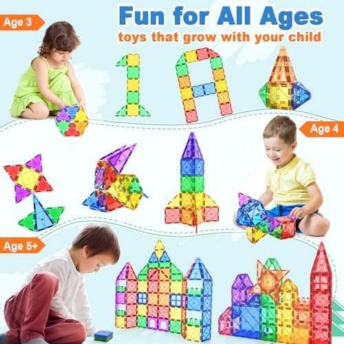 Soyee 52PCS Magnetic Tiles Toys for 3 Year Old Boys and Girls Magnetic Building Blocks STEM Learning Toys Sensory Montessori Toys for Toddlers Kids - Image 6