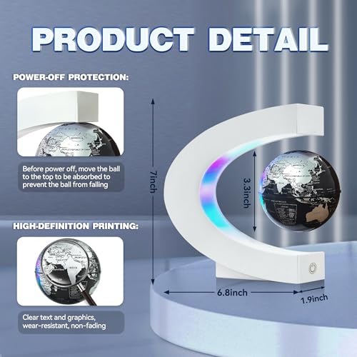 Flagest Magnetic Levitating Globe with LED Light, C Frame Floating World Globe Lamp, Cool Gadgets for Men Boys and Girls, Cool Stuff Tech Gifts for Office Bookshelf Home Desk Decor - Image 2
