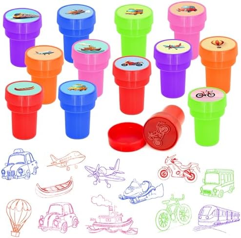 Cinrobiye 24 Pcs Transportation Stampers Party Favor Set, Cute Vehicle Stamps for Kids Birthday Party, Classroom Rewards, Educational Learning Toys, Goody Bag Fillers, Themed Party Supplies by Cinrobiye