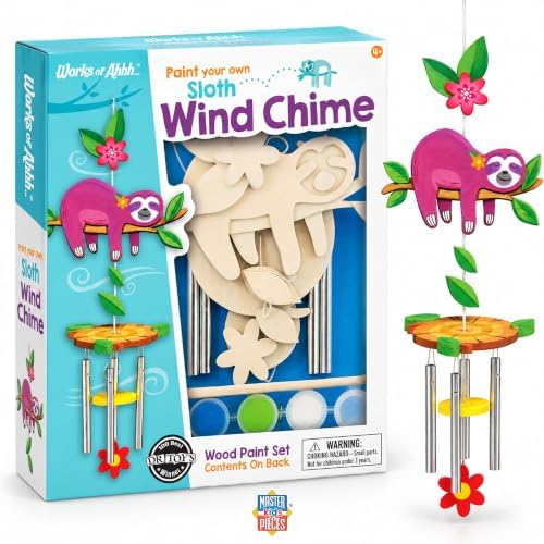 Works of Ahhh... Sloth Wind Chime Craft Kit - Classic Wood Paint Set for Kids, Includes Real Wood, Paints & Instructions - Image 2