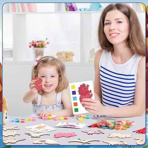 Pasimy 162 Pcs Dinosaur Party Favors Craft Kits Jurassic Party Supplies Dino Birthday Painting Kit Watercolor Card Wooden Cutouts Dinosaur Goodie Bag for Tropical Jungle DIY Project Activities(Dino) - Image 5