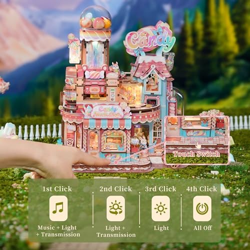 Tonecheer 3D Wooden Puzzle for Adults- Candy Workshop, Mechanical Transmission Model Kit, Dynamic DIY Building Set with Music & Lights, Miniature House Kit Ideas - Image 6
