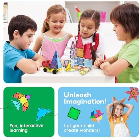 PicassoTiles Magnetic Tiles Toddler Toys Magnetic Building Blocks for Kids 61 Piece STEM Educational Toys for Girls & Boys Ages 3-12 Play for Preschool Learning Stocking Stuffer - Image 4