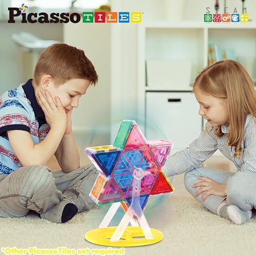 PicassoTiles Magnet Tile Building Blocks Ferris Wheel Amusement Rotating Accessory Kit Compatible with Full Sized Magnetic Tiles Construction Toy Set Education STEM Learning 3D Toddler Kid Age 3+ PT09 - Image 5