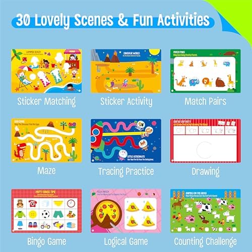 SpriteGru Sticker Activity Pad, 30 Different Scenes & 100+ Reusable Stickers, Dry Erase Brain-Boosting Puzzle Activities Book for Kids, Educational Toy for Road Trip, Airplane & Car Travel - Image 2