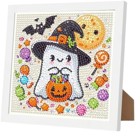 YarnWhimsy Ghost Diamond Art Kits for Kids Ages 4-8-12 with Frame 7x7 inch by YarnWhimsy