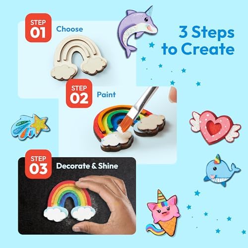 JOYIN 12 pcs Fantasy Wooden Magnets, Kids Unicorn Painting Craft, Spring and Rainy Day Activities School Art Projects, Toys for Kids Aged 3+ Birthday Easter - Image 4