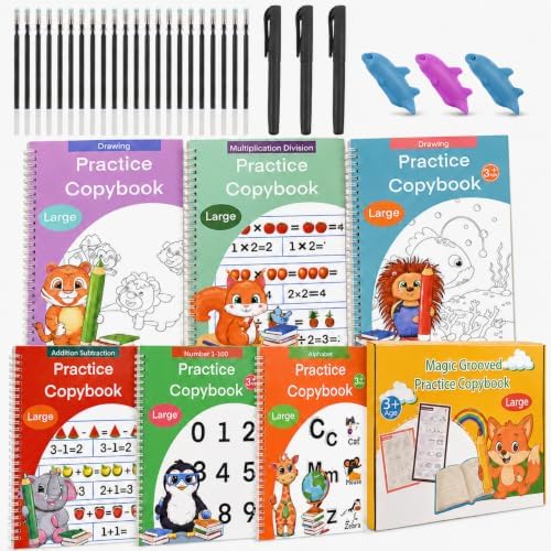 Magic Grooved Practice Copybook for Kids 3-8，6 Handwriting Practice Books by Goldge