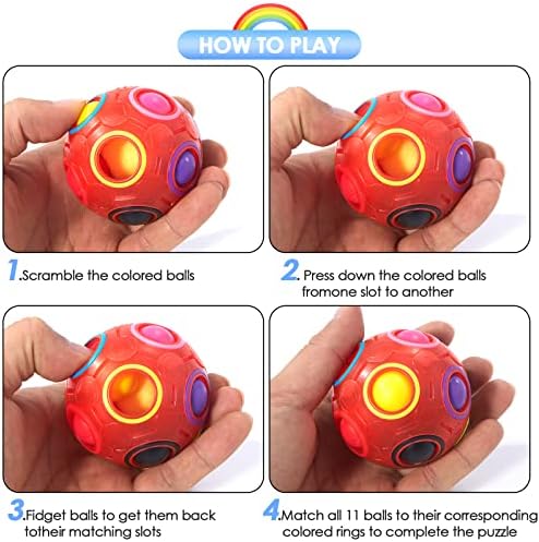 Vdealen Magic Rainbow Puzzle Ball, Fidget Ball Puzzle Brain Teaser Fidget Toy for Boys & Girls- Birthday Party Easter Valentines Christmas Stocking Stuffers for Kids Teen & Adults(Red) - Image 4