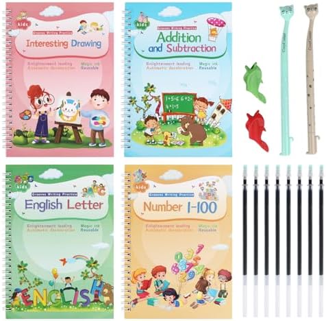 Magical Handwriting Workbooks Handwriting Practice Copybook, Handwriting Aid Magic Pen Reusable Copybook Grooves Template Design for Children Books Suitable for Children's Learning (4) by BigTreeMagicCopybook