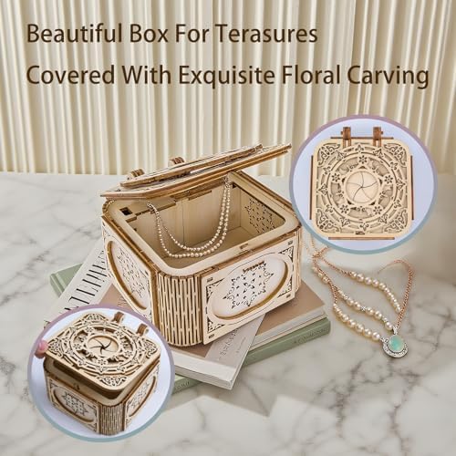 3D Wooden Puzzles for Adults, Mystery Jewelry Box with Music, DIY Wood Crafts/Hobbies Desk Decor, Mechanical Model Kit to Build, Gift for Teens Girls Women Man on Birthday/Christmas (Jewelry Box) - Image 3