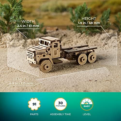UGEARS Military Truck 3D Puzzle - Wooden Model Kit for Adults to Build - Mechanical Model Truck Car Making Kit - 3D Jigsaw Puzzle Wood Off-Road Car - DIY Brain Teaser Puzzle Construction Set - Image 3