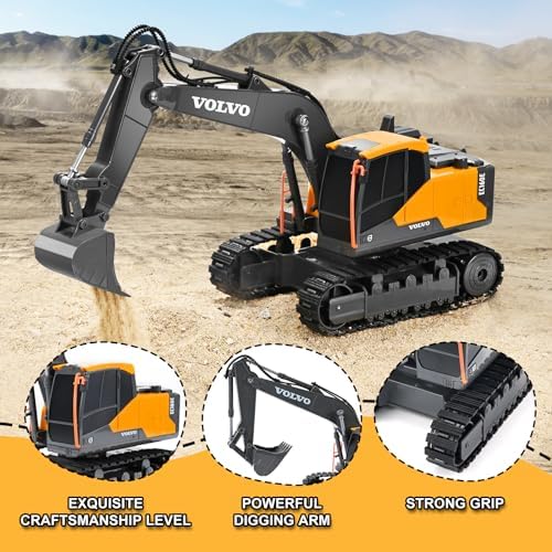 Double E Volvo Licensed Remote Control Excavator Toy, 2.4GHz All‑Terrain Sand-Ready Construction Vehicle with 360° Spin & 330° Cab Rotation, Rechargeable, Dig & Unload, STEM Birthday Gift for Kids 3+ - Image 3