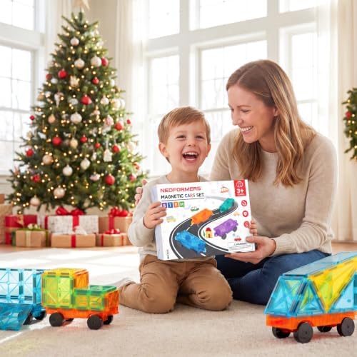 Magnetic Tiles Car Building Kit for Toddlers, 4 PCS Magnet Construction Trucks, STEM Toys for Boys Girls Ages 3-5 4-8,Educational Vehicle Engineering Set, Gifts for Kids - Image 5