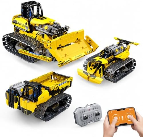 zinat 3 in 1 RC Bulldozer Building Set, STEM Construction Vehicle Kit with App & Remote Control, Tracked Engineering Toy Gift for Kids Boys Girls Ages 6+ - 452Pcs by zinat