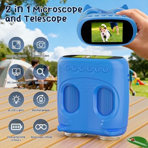 2-in-1 Kids Microscope Telescope, Temodu 2.0" 1000X Digital Microscope for Kids, HD Portable Education Telescope for Kids Birthday Festival Gift, Science Fun Toys for Children Age 4-12 (Blue) - Image 2