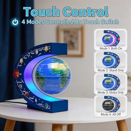 Magnetic Levitation Floating Rotating 3in Globe With Colored Lamp For Men Boss Cool Office Decor Gifts Or Kids Desk Toys,Nine planetary solar systems astronomy educational cosmic earth globe - Image 3