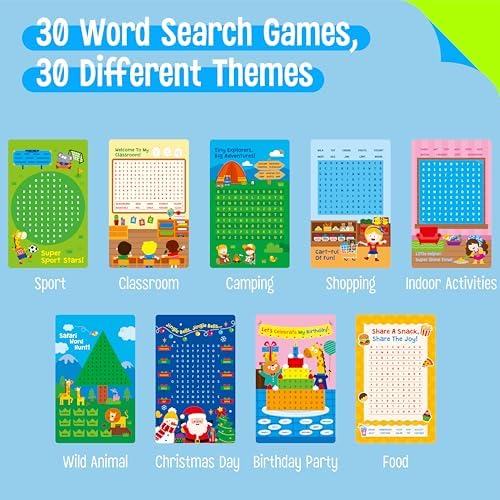 SpriteGru Dry Erase Word Search Game Pad, 30 Reusable & Erasable Word Games, Search & Find Puzzles Brain-Boosting Activity Book for Kids, Educational Toy for Road Trip Airplane Travel - Image 3