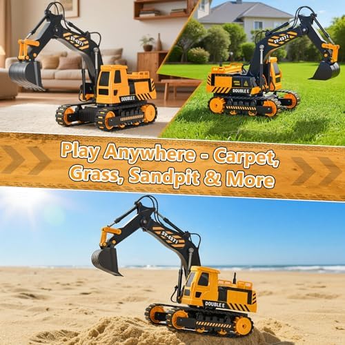 DOUBLE E Remote Control Excavator Toy, RC Excavators Sandbox Digger Hydraulic Construction Toys - Realistic Construction Vehicle with 6 Functions, Xmas Gift for Kids 3-14 Years - Image 6