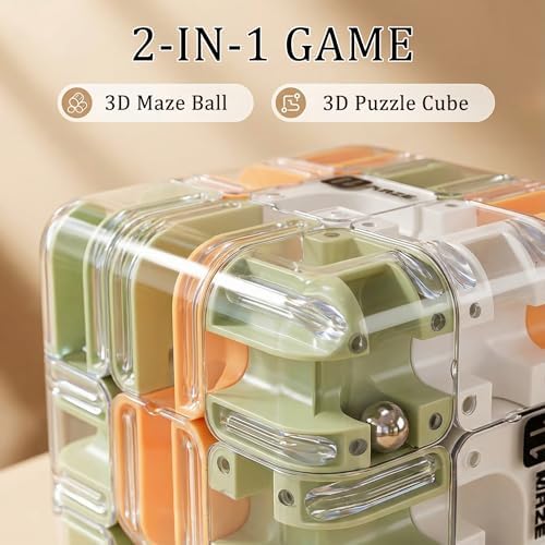 2 Pack 3D Rolling Ball Maze Cube Puzzle,Maze Cube for Kids Labyrinth 3D Puzzle Maze Cube Ball Twist Roll Brain Teaser Toys,Cultivate Logical Thinking for Logical Thinking for Family Game Birthday Gift - Image 2