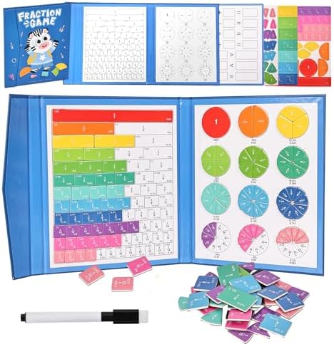 Magnetic Fraction Educational Puzzle,Magnetic Fraction Tiles & Fraction Circles,Montessori Fraction Manipulatives Learning Games for Kids,Fraction Manipulatives for Elementary School (Zebra) by samtotopets