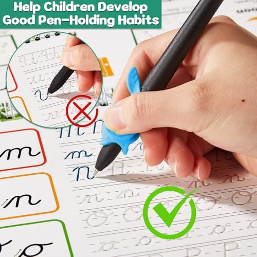 chiazllta 4 Pack Grooved Cursive Handwriting Practice Kit with Disappearing Ink Pens Magic Reusable Grooved Cursive Writing Workbooks Copybook for Beginners Kids (Words&Sentence&Reading&Letters) - Image 4