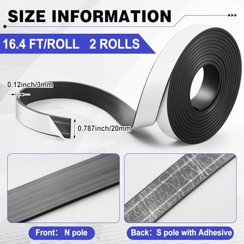 Sabary 2 Roll Monopolar Magnetic Tape 16 feet x 0.8" Wide x 0.12" Thick with Strong Adhesive Backing Anisotropic Flexible Magnetic Strip for Maglev Train Science Project - Image 2